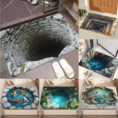 3D Optische Illusion Endloser Abgrund Fußmatte Rutschfeste Türmatte Maschinenwaschbar für Badezimmer Schlafzimmer Camping Yoga Langlebige Bodenmatte