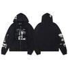Erkek Geniş Kesim Pamuklu Kapüşonlu Fermuarlı Sweatshirt Sokak Giyim Günlük Harf Baskılı Uzun Kollu Tişört