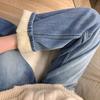 Women's High-Waisted Retro Blue Fleece-Lined Wide-Leg Jeans - Autumn/Winter Slimming Style for Plus-Size.