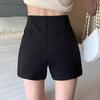 Women's Black High Waist Suit Shorts with Plus Velvet Lining - Slimming Elastic A-Line Leggings for Autumn and Winter