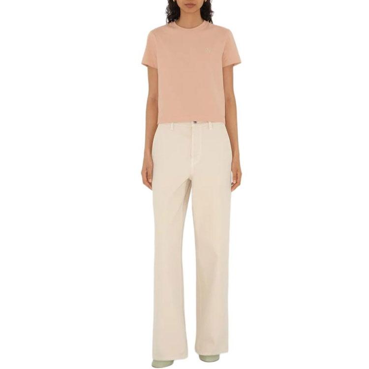 Burberry SS24 Solid Color Logo Embroidery Crew Neck Pullover Short Sleeved T Shirt Women's Pink 80979481