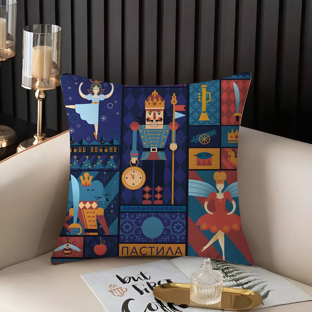 Nutcracker Soldier Christmas Pillow Case Home Dorm Chair Back Short Plush Double-sided Printing Office Nap Time Cushion Cover
