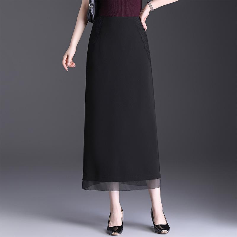 Кружевная пэчворк юбка-карандаш миди с разрезом и высокой талией 3X Large чёрный