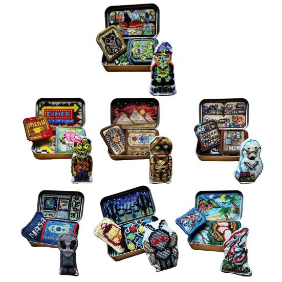 Tin Box Embroidery Kit Horror Themed Cross Stitch Kit Vintage Sewing Kit Halloween Embroidery Craft Set Gift for Embroidery Enthusiast