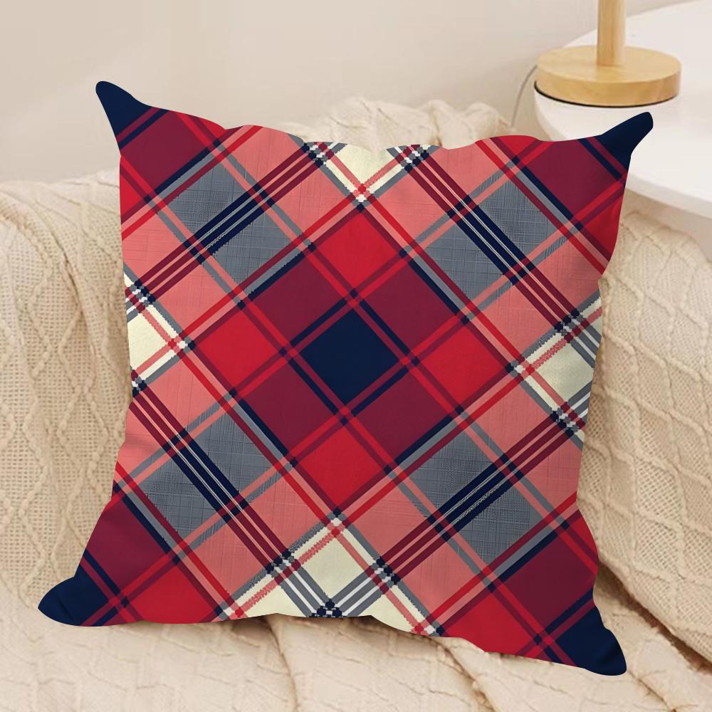 Christmas Plaid Cushion Cover Silky Short Plush DoubleSided Printed Pillow Case for Sofa All Seasons Home Decor Gift