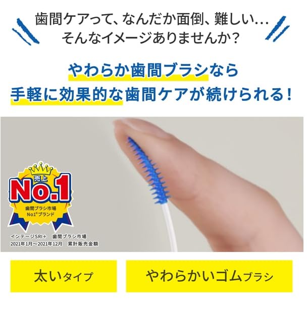 Kobayashi Pharmaceutical's Soft Interdental Brush, L-shaped Curve, SSS-S Size, 20 Brushes X 5 Packs, Rubber Type