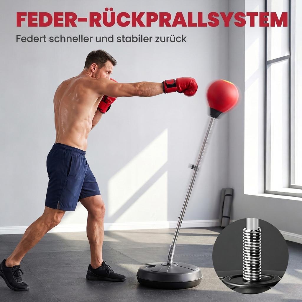Punching bag with stand, 125-145 cm height-adjustable boxing set, freestanding speed ball with gloves and air pump