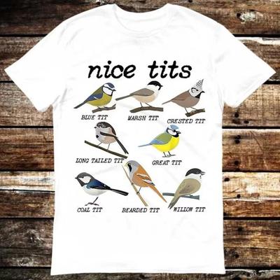Nice Tits Bird Watch Marsh Blue Crested Willow Tit Birds T Shirt Meme Gift Funny Tee Vintage Style Unisex Gamer Movie Music Tops