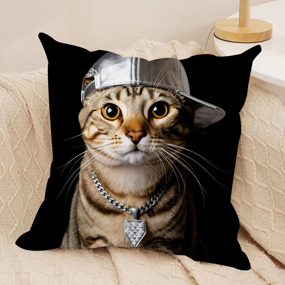 Handsome fashion pretty cat Cushion Cover Silky Short Plush Invisible Zipper Dustproof Sofa Pillow Case for Home Decor