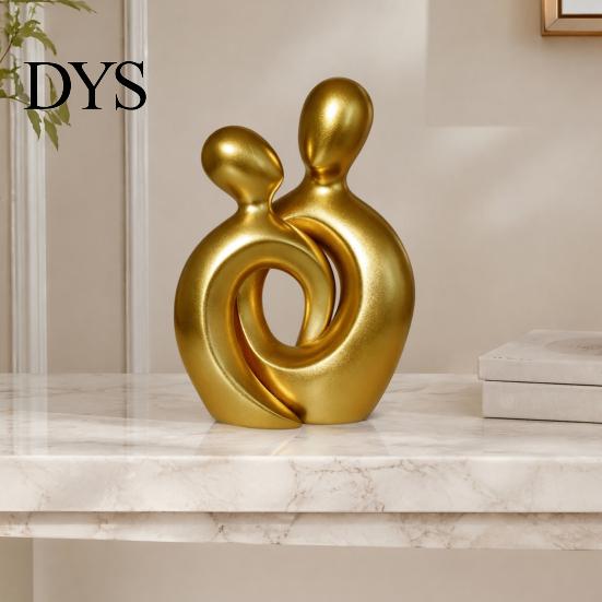Figurina di Coppia Romantica per Arredamento Casa Statua Astratta, Decorazione in Resina Dorata, Accenti Creativi Moderni da Tavolo Scultura Centrale per Ingresso