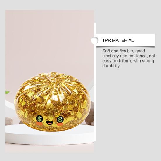 Wealth Attraction Decor Gold Foil Steamed Bun Squeeze Stress Ball Cute Food Shape Fidget Elastic Ball Toy for Anxiety Relief Soft Maltose Reliever,