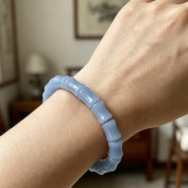 Imitation Jade Bamboo Shape Beaded Bracelets For Women Healing Jewelry With Elastic Cord