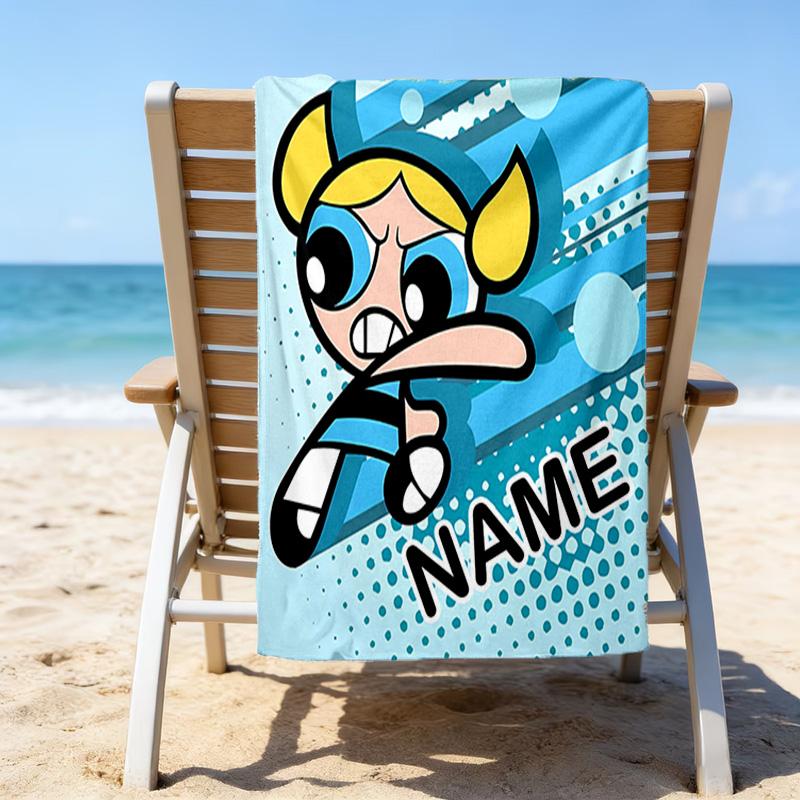 1pc The Powerpuff Girls2 Beach Towel with Custom Name, Beach/Swimming/Bath/Picnic/Camping Towel, Suitable for Seaside Beaches