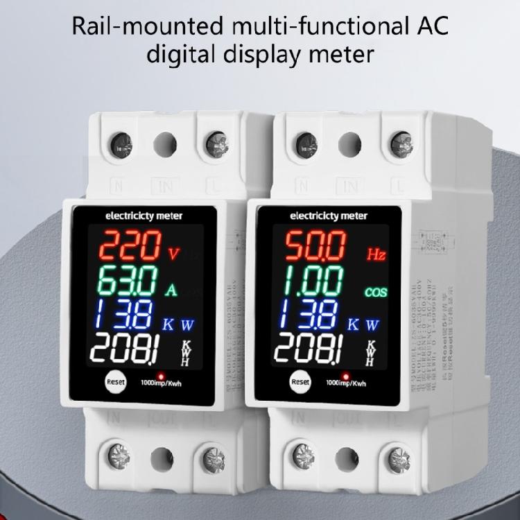 High Accuracy Electrical Parameters Meter Electric Current Power Monitors DIN Rail Mount Flame Retardant Case LED Display