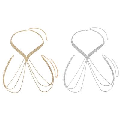 Stylish U Shape Layer Fringe Chest Necklace In Gold And Silver For Wedding Party And Cosplay Outfits