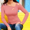 Women Top Sexy Tops Skew Collar Slanted Shoulder Bottoming Body Curves Enhancing Hollow Design Slim Fit Solid Color Long-Sleeved T-Shirt Long-sleeved