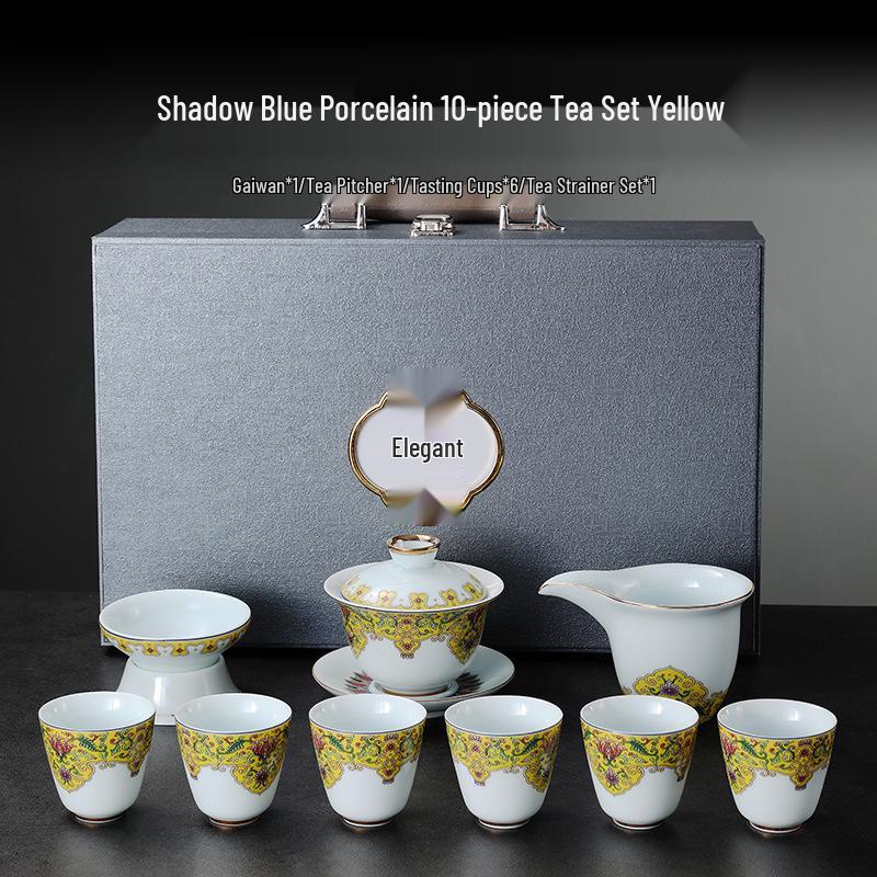 

Elegant Handmade Blue Enamel Tea Set with Gold Accents - Perfect for Business Meetings or Home Use Tea Set