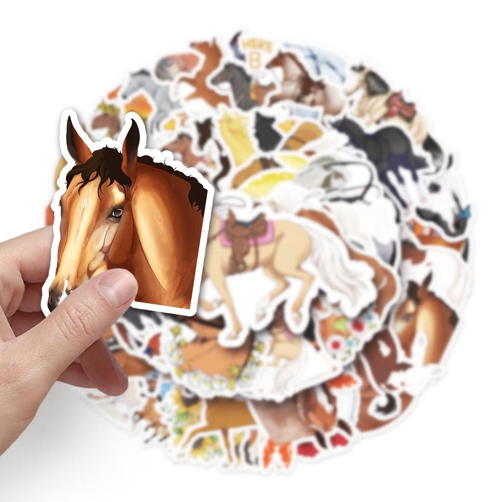 50-Piece Horse Graffiti Stickers, Cartoon Animal DIY, Waterproof for Skateboards, Phones, Suitcases.