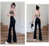 Yuoku Flare Comfortable and Long Pants for Spring and High Relaxed Flare Effect Black for Heights Women's Pants, Stretchy, Autumn, Waist, Versatile,