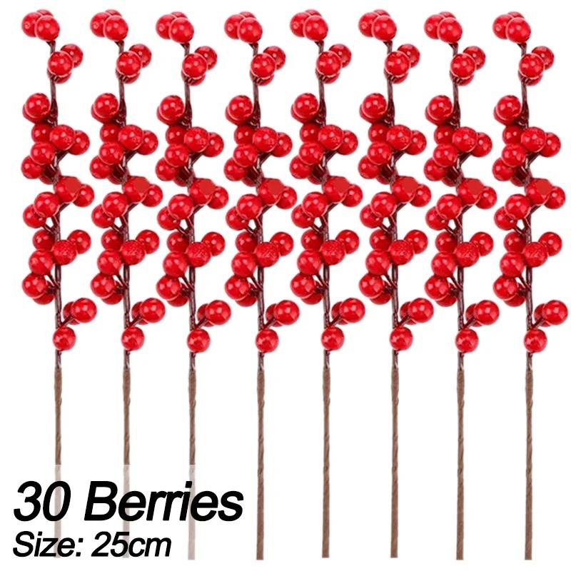 1-10 bucăți de Crăciun ramuri de fructe de pădure roșii de Crăciun, flori artificiale, coroană de bricolaj, cadou, ornament pentru brad de Crăciun, decorare pentru masă de Anul Nou