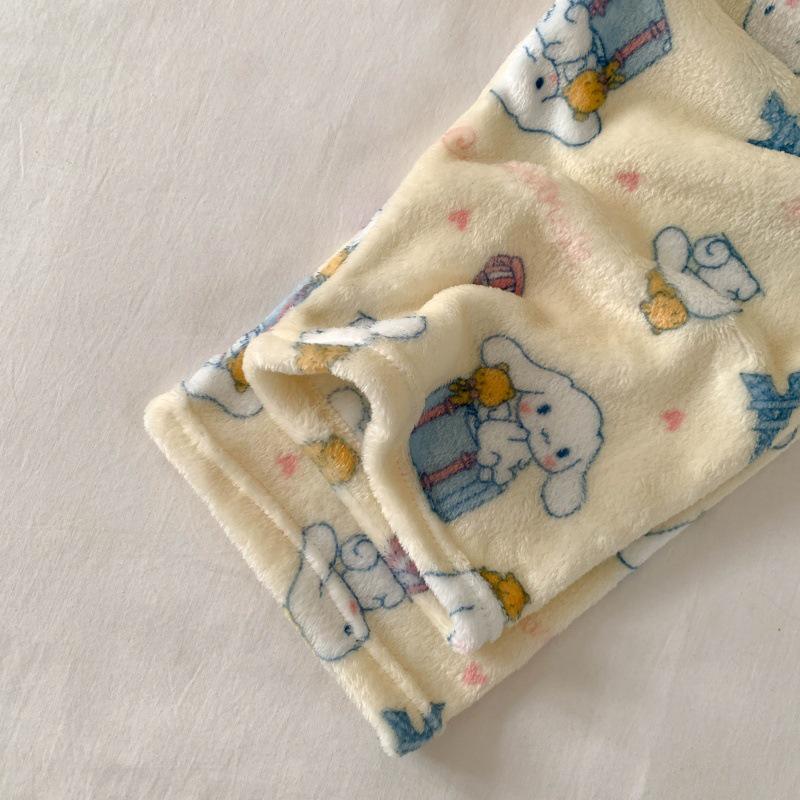 Korean Style Women's Cartoon Flannel Sleep Pants - Wearable Outdoors for Autumn and Winter 2025