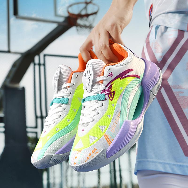 Foreign Trade Large Size Basketball Shoes Luminous 45 Youth Cement Ground Actual Combat Blue Sneakers Mesh Shoes Men's White Sneakers
