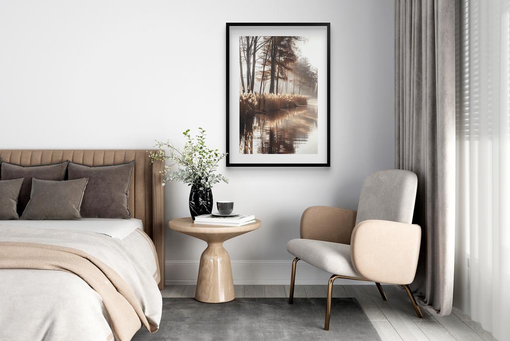 Obraz Plakat czarnej w ramie 50x70 Las Rzeka Ozdoba Boho do Sypialni Salonu