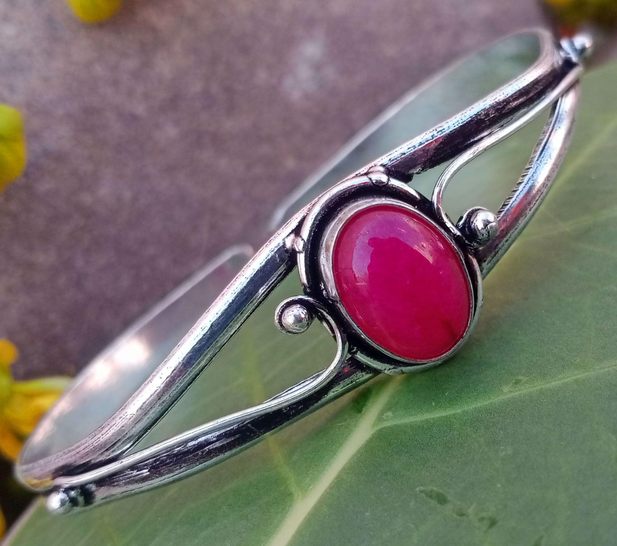 

Розовый рубиновый драгоценный камень 925 пробы с серебряным покрытием ручной работы Браслет-манжета Ювелирные изделия chris-br82