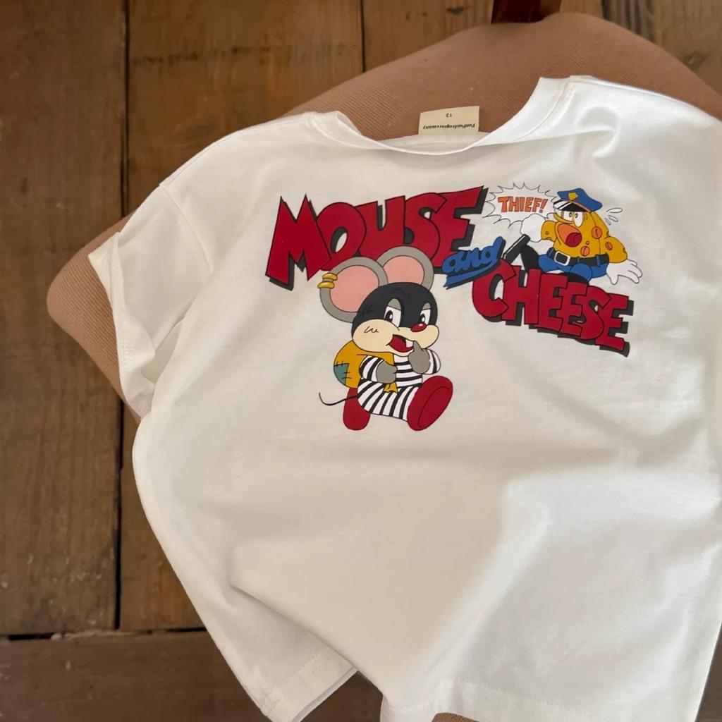 Kids Summer Lightweight Cotton Short Sleeve T Shirt Cute Cartoon Top for Boys and Girls