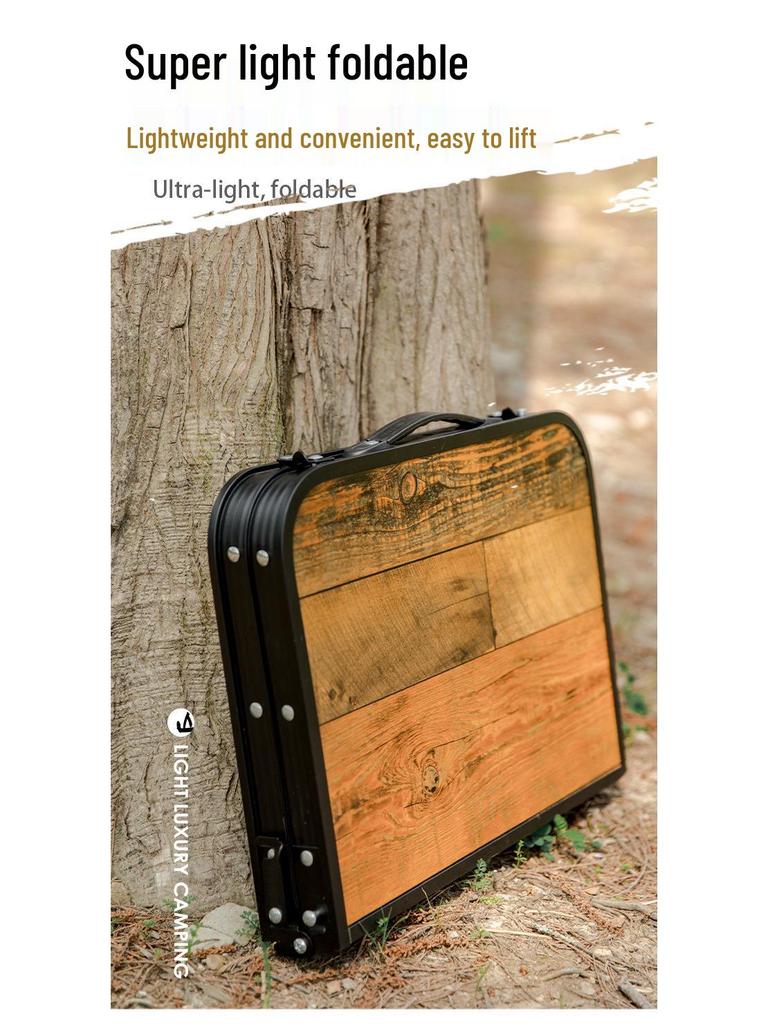 Retro Portable Folding Table for Outdoor Camping and Self-Driving Tours