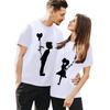 Polyester 100% Valentijnsdag T-shirts voor Koppels, Korte Mouwen, Veelzijdig, Ronde Hals, Leuke Gedrukte Designs voor Zowel Mannen Vrouwen