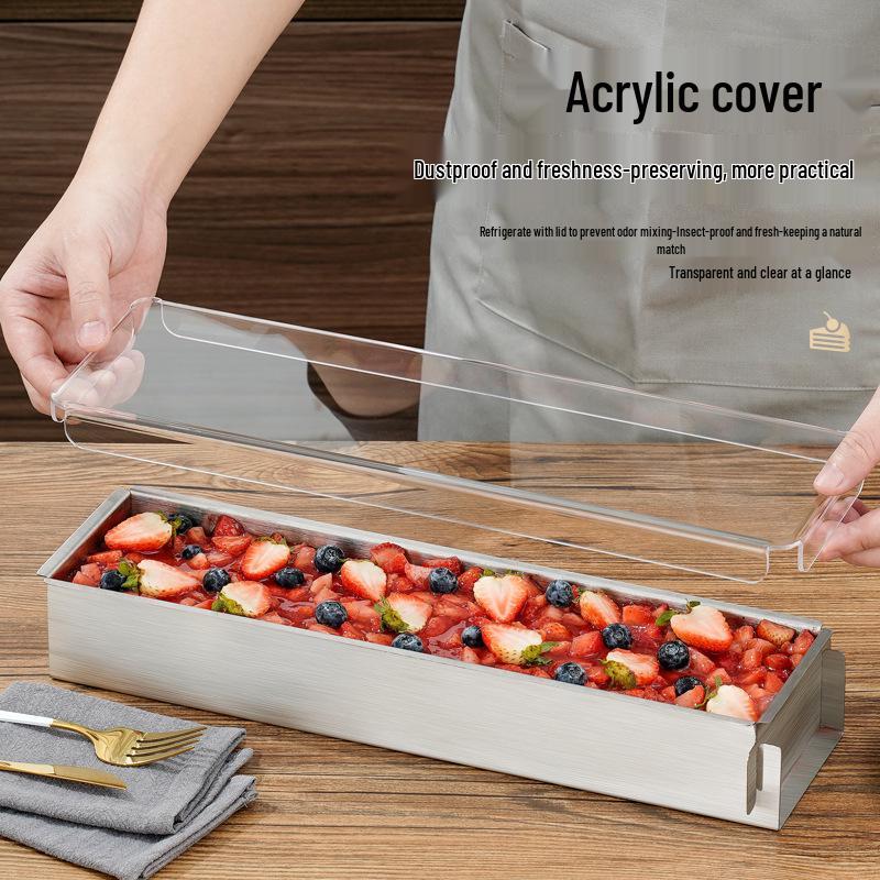 Tiramisu Set: Rectangle Stainless Steel Mold, Cake Base, Long Tray, and Spatula.