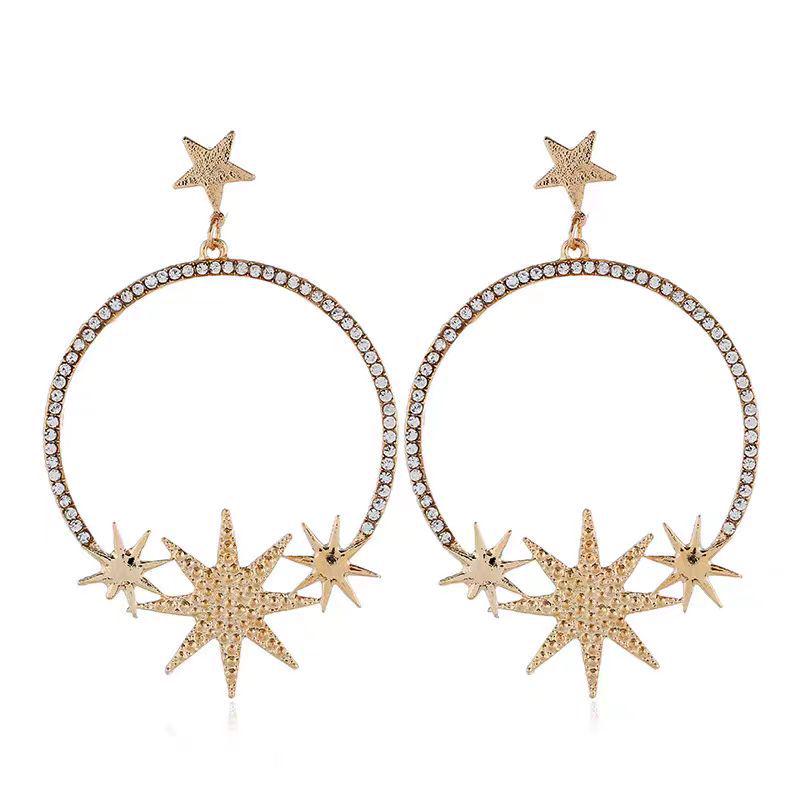 European  American Retro Rhinestone Star Drop Earrings for Women