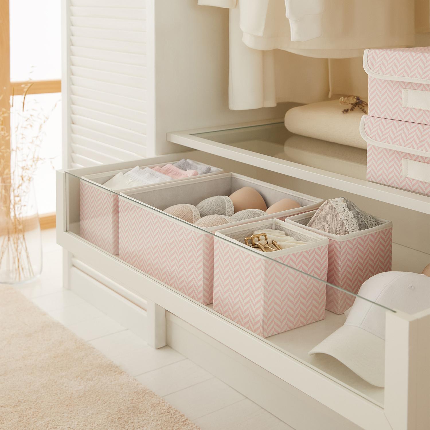 

Органайзер для выдвижных ящиков Ocean Home Textile Pink Herringbone, складные ящики для хранения органайзеров, набор из 4