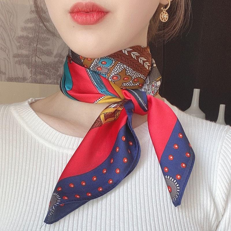 Korean version of the new retro silk scarf women's professional versatile 71 small square scarf headscarf decorative imitation silk scarf