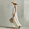 YYFS Women's Fashion Summer Spring Solid Color Print Sleeveless O-Neck Loose Waistline Casual Dresses