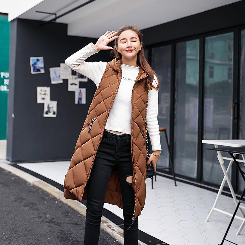 Hooded Women's Sleeveless Down Cotton Waistcoat - Mid-Length and Warm
