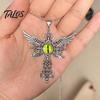 Personalized Dark Style Accessory Devil Eye Pendant Necklace, Gothic Winged Religious Charm Detailed Metal Engraving Statement Vintage Punk