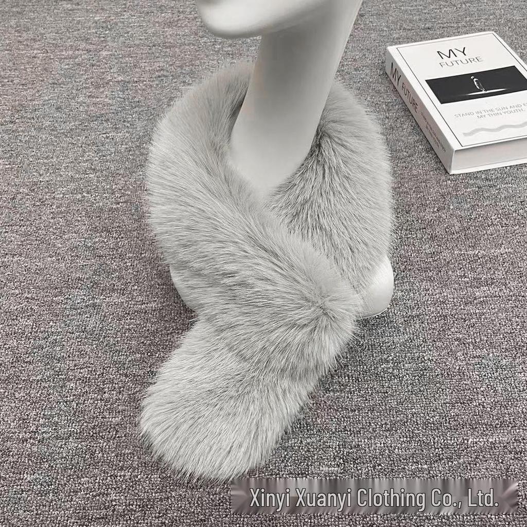 Korean Style Faux Fur Scarf: Double-Sided, Versatile Neck Warmer for Autumn and Winter