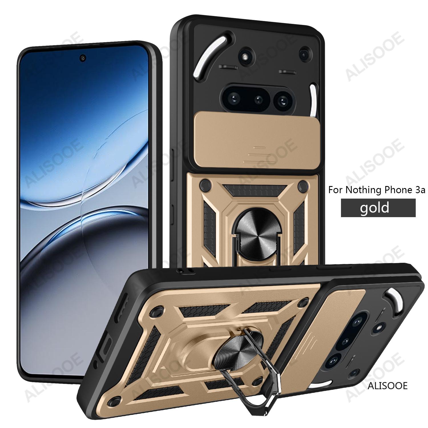 

Funda for Nothing Phone 3A Case Slide Camera Protection Ring Stand Shockproof Back Cover for NothingPhone 3A Capa Funda Nothing Phone 3A золотой