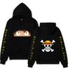 Unisex One Piece Monkey D Luffy Double‑Sided Print Fleece Hoodie, Both‑Sleeves Japanese Text Anime Pullover Hooded Sweatshirt Streetwear