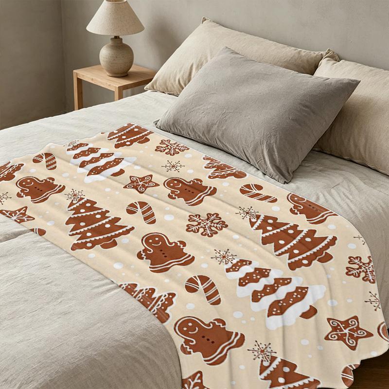 Christmas Gingerbread Man Series Lightweight Flannel Throw Blanket: Soft, Cozy & Warm for Home Winter Use