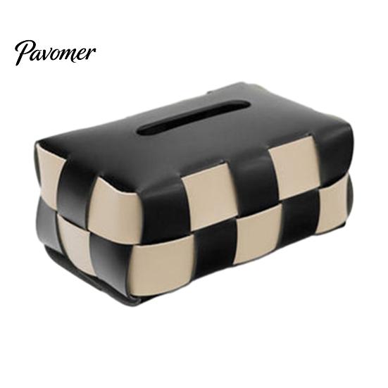 Artificial Leather Tissue Box Checkered Box, with Flip-Open Top, PU Holder, Durable Case Stain-Proof Facial Dispenser, for Bathroom Car Bedroom