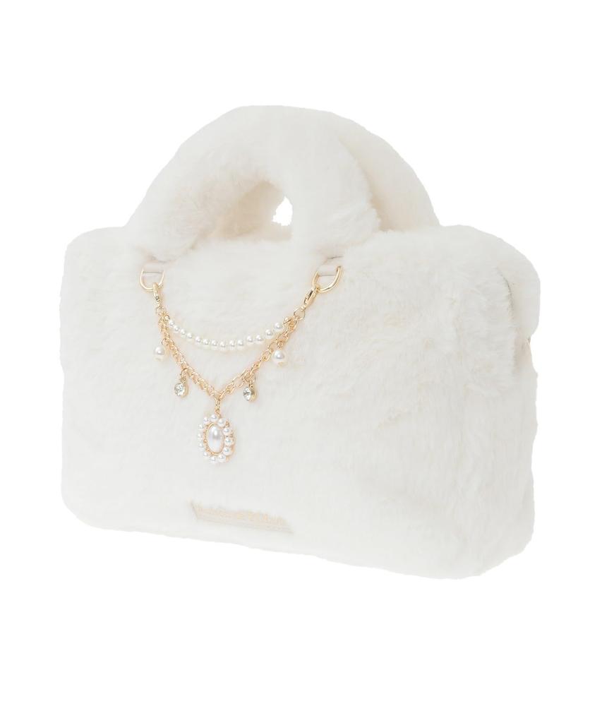 Maison de FLEUR Charm-Attached Fur 2-Way Boston Bag, Pink, F, Handbag, 08000754200