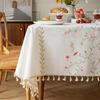 Nordic Cotton Linen Fabric Tablecloth Embroidered Dining Table Cloth Waterproof and Oil Proof Tea Table Cloth Rectangular Tassel