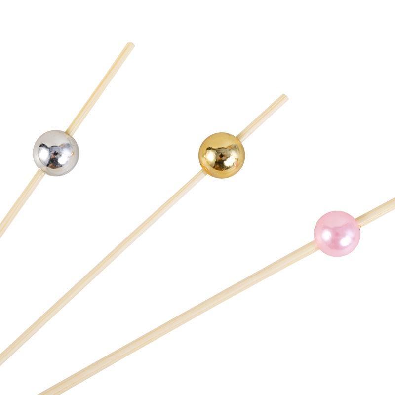 Wedding Pearl Disposable Bamboo Skewers Wooden Cocktail Picks Fruit Picks Snack Fork Skewer Wedding Party Supplies 100Pcs/bag