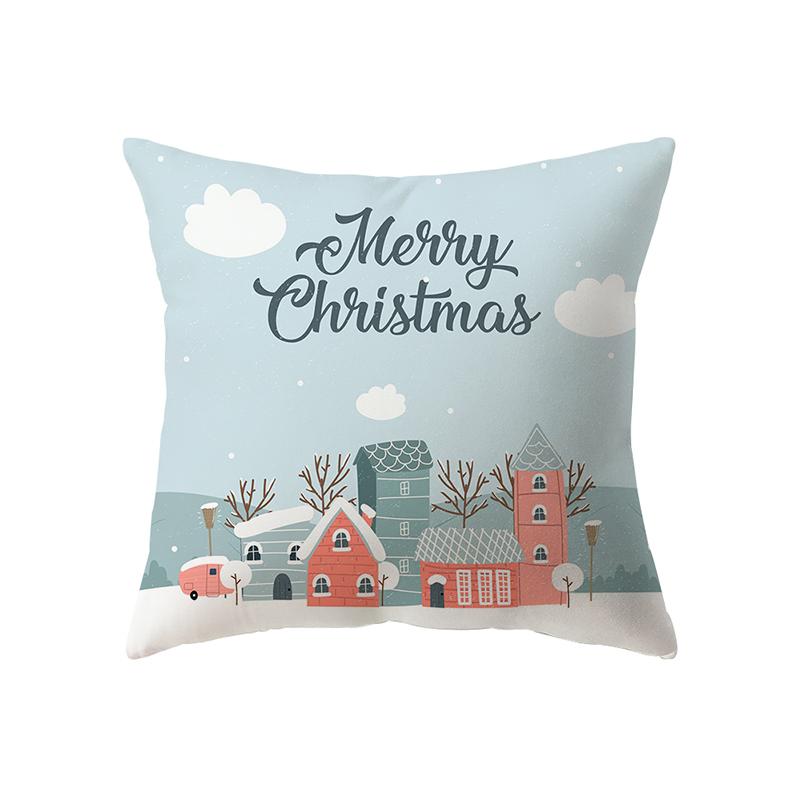 Merry Christmas Snowman Print Pattern Cushion Cover Home Living Room Sofa Decoration Square Polyester Pillow Pillow Cover