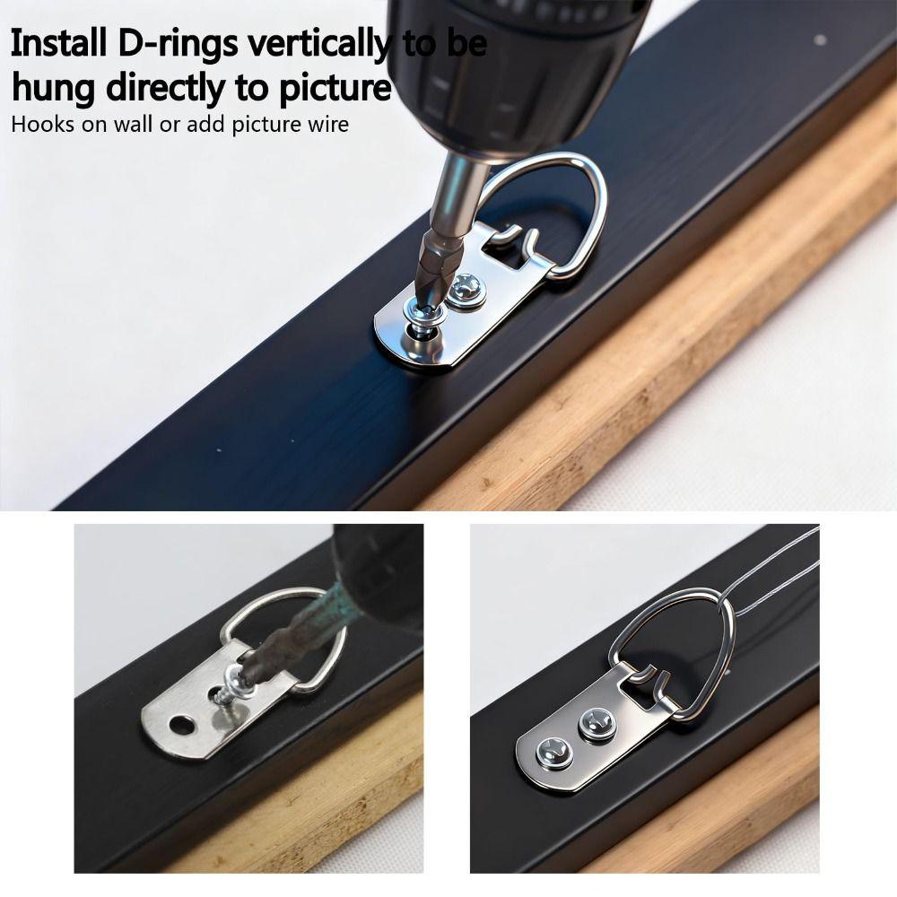 20pcs Rust Resistance D-Ring Hooks Corrosion Resistant Silver Wall Mounting Hangers Steel Picture Hangers Mirrors Hanging
