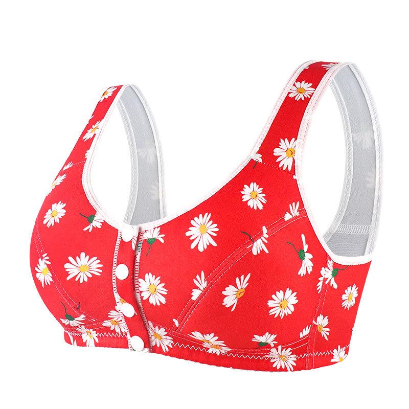 Chinese Style Red Front Buckle Middle-aged and Elderly Underwear Women's Printed Wide Shoulder Straps Tank Top Oversized Bra
