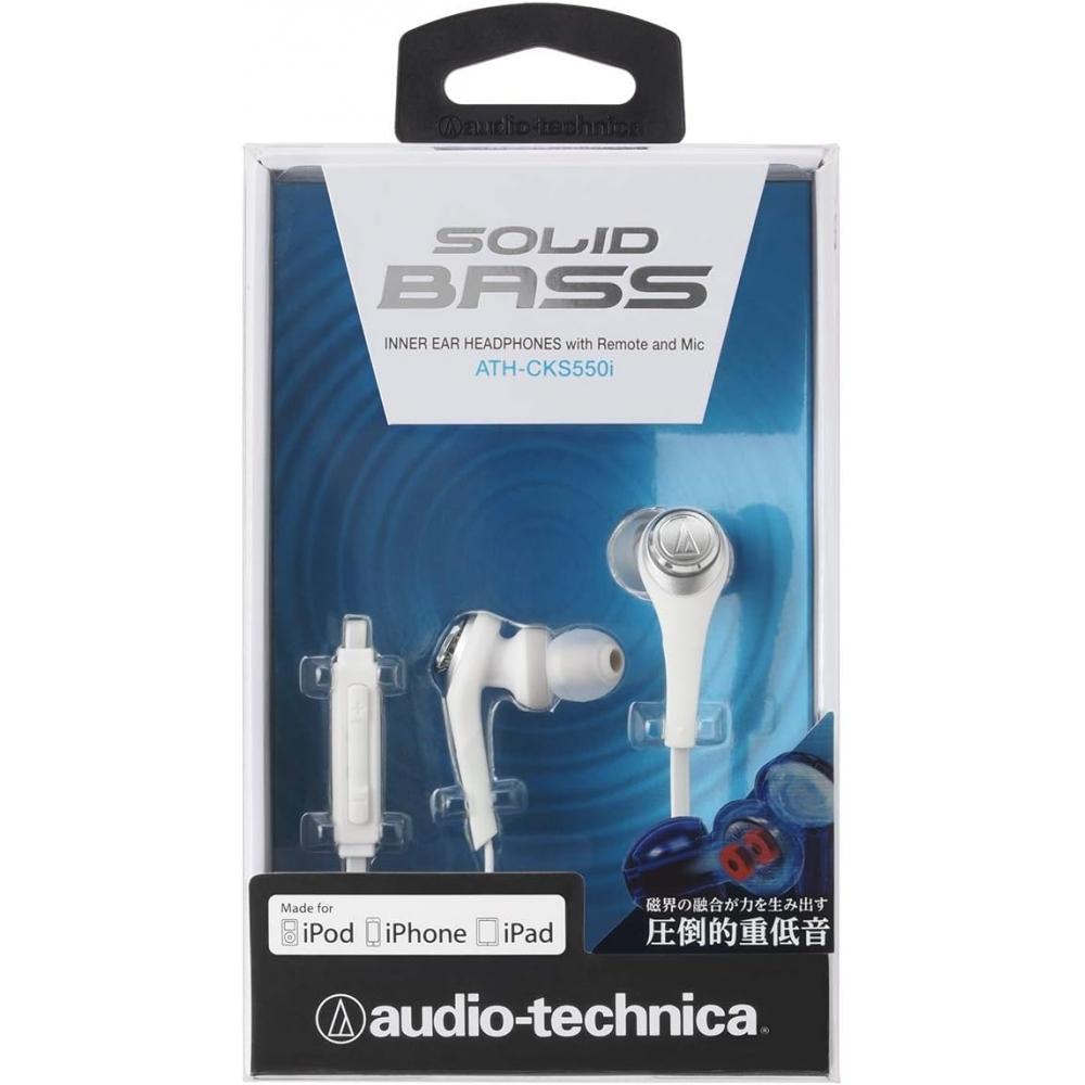 Sluchátka Audio-Technica Solid Bass pro iPod, iPhone, iPad, Canal, Deep Bass, bílá, Ath CKS550i, bílá
